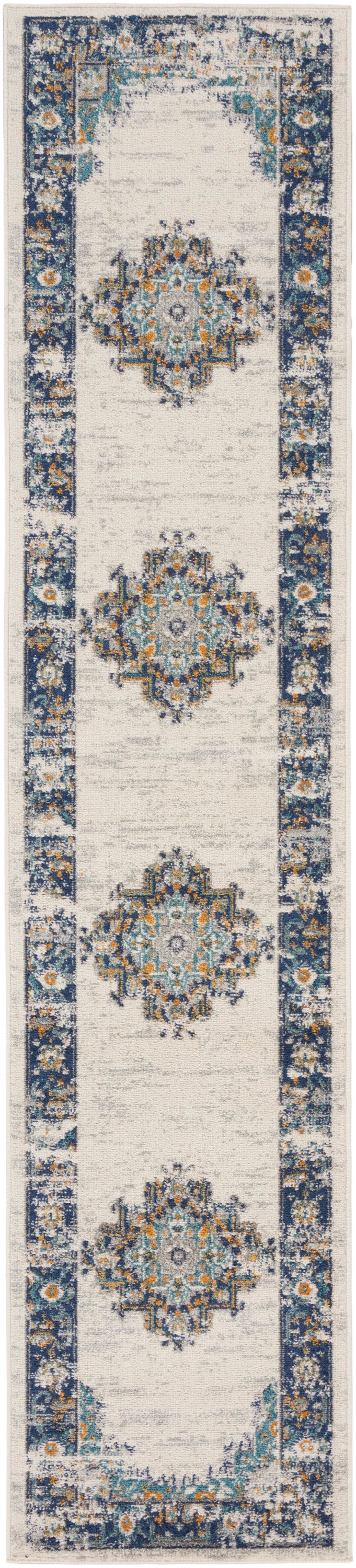 Nourison Passion 2'2" x 10' Ivory/Grey/Blue Vintage Indoor Rug