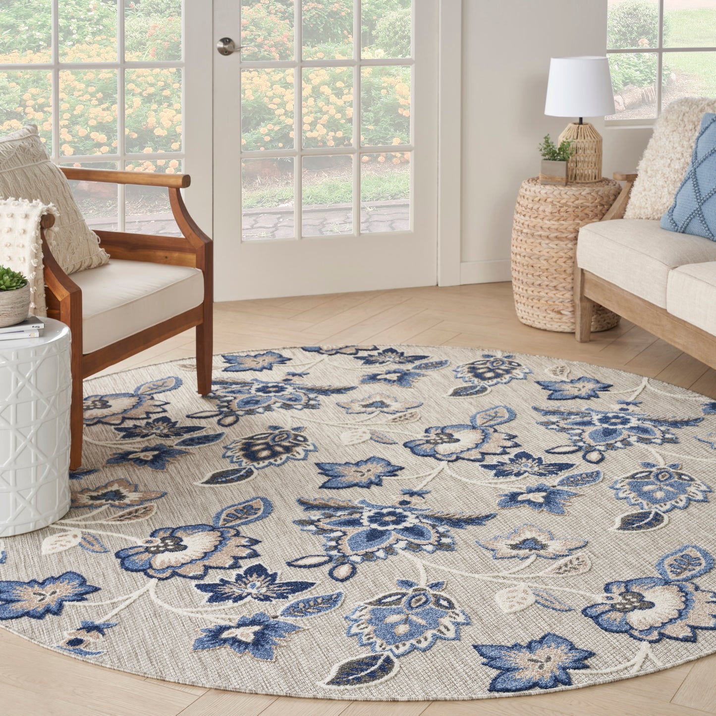 Nourison Aloha 7'10" x Round Blue Grey Contemporary Rug