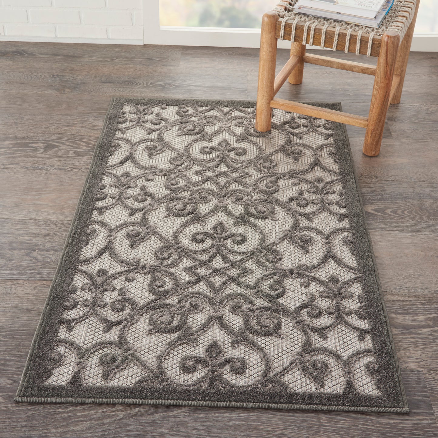 Nourison Aloha 2'8" x 4' Grey Charcoal Contemporary Rug