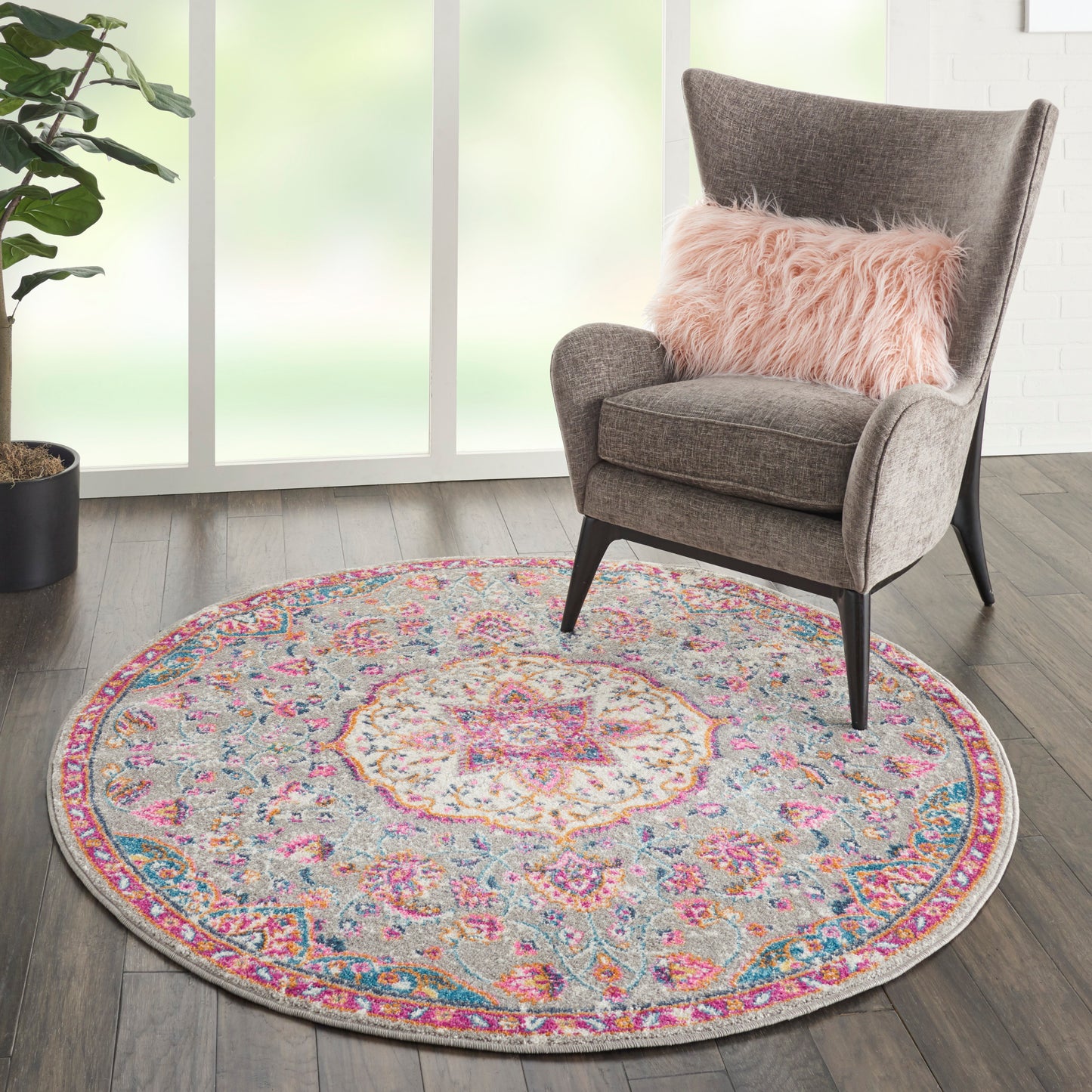 Nourison Passion 5' x Round Grey/Multi Transitional Indoor Rug