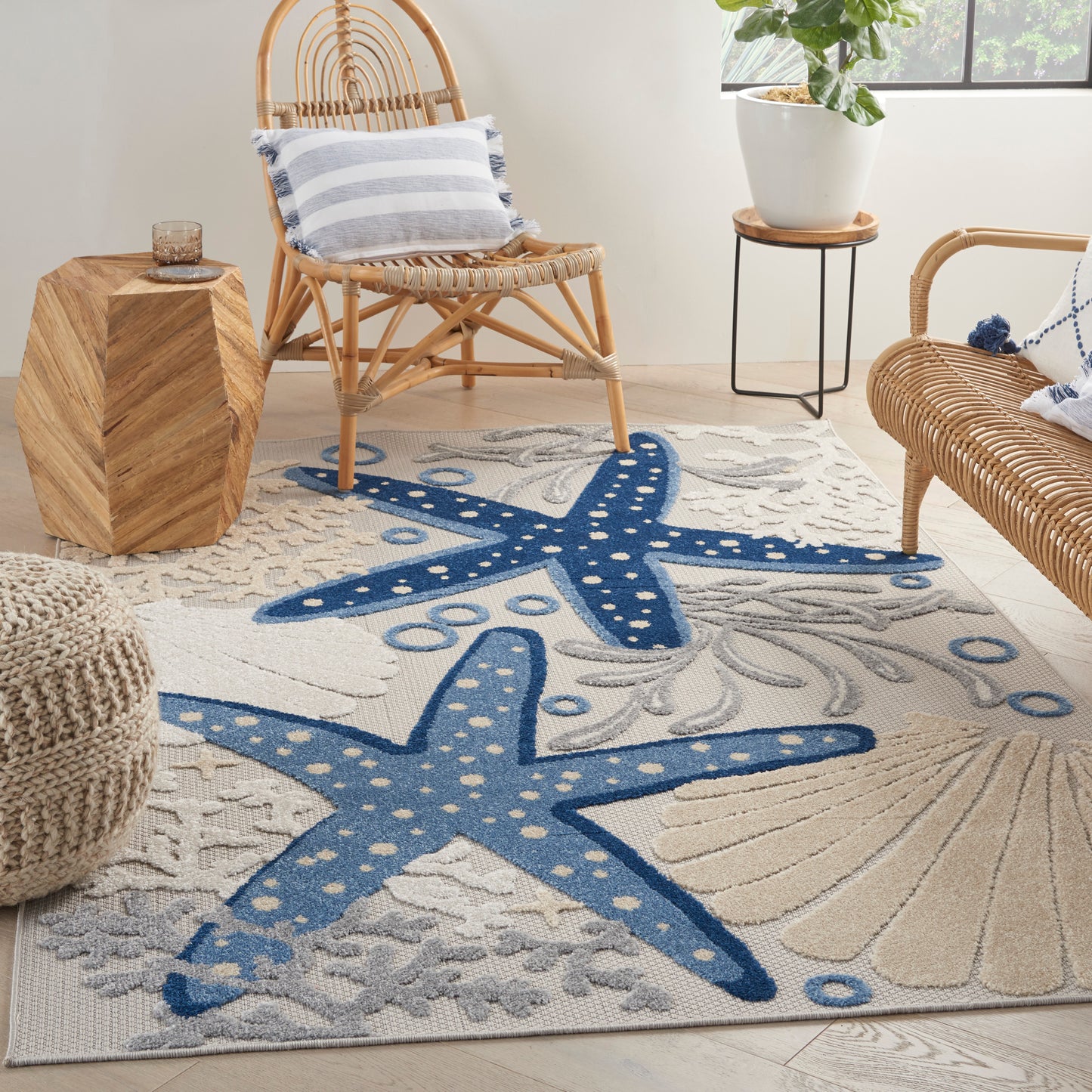 Nourison Aloha 6' x 9' Blue Grey Coastal, Nautical & Beach Rug