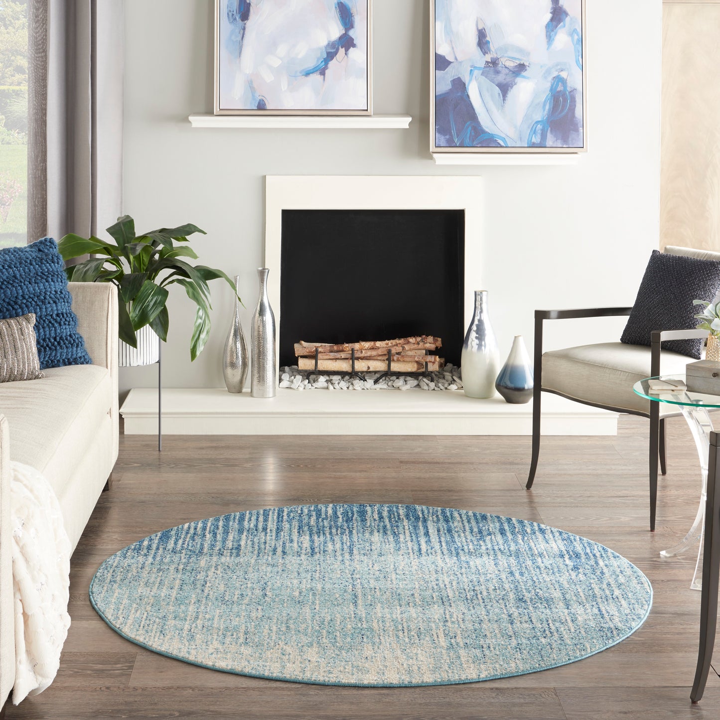 Nourison Passion 5' x Round Navy/Light Blue Modern Indoor Rug