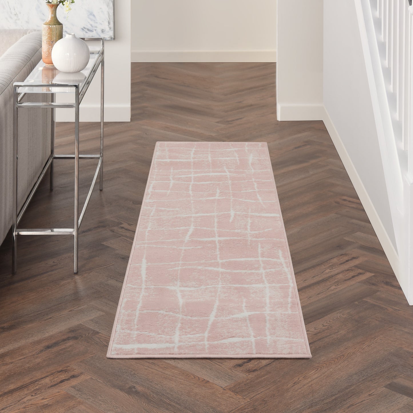 Nourison Whimsicle 2' x 8' Pink Ivory Modern Indoor Rug