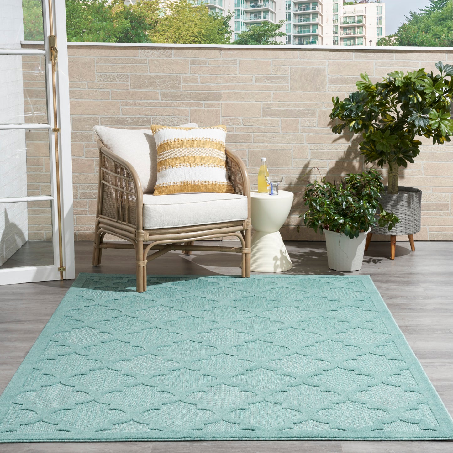 Nourison Easy Care 5' x 7' Aqua Teal Modern Rug