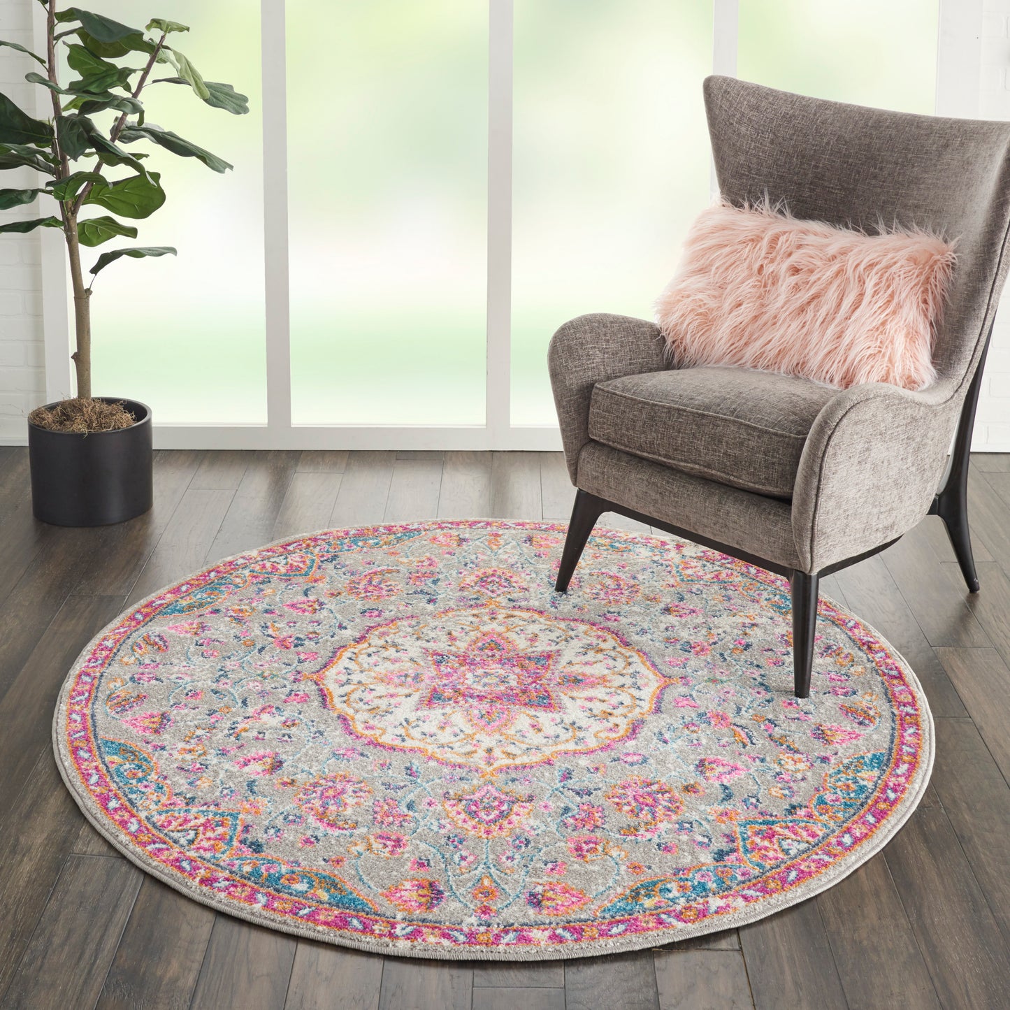 Nourison Passion 5' x Round Grey/Multi Transitional Indoor Rug