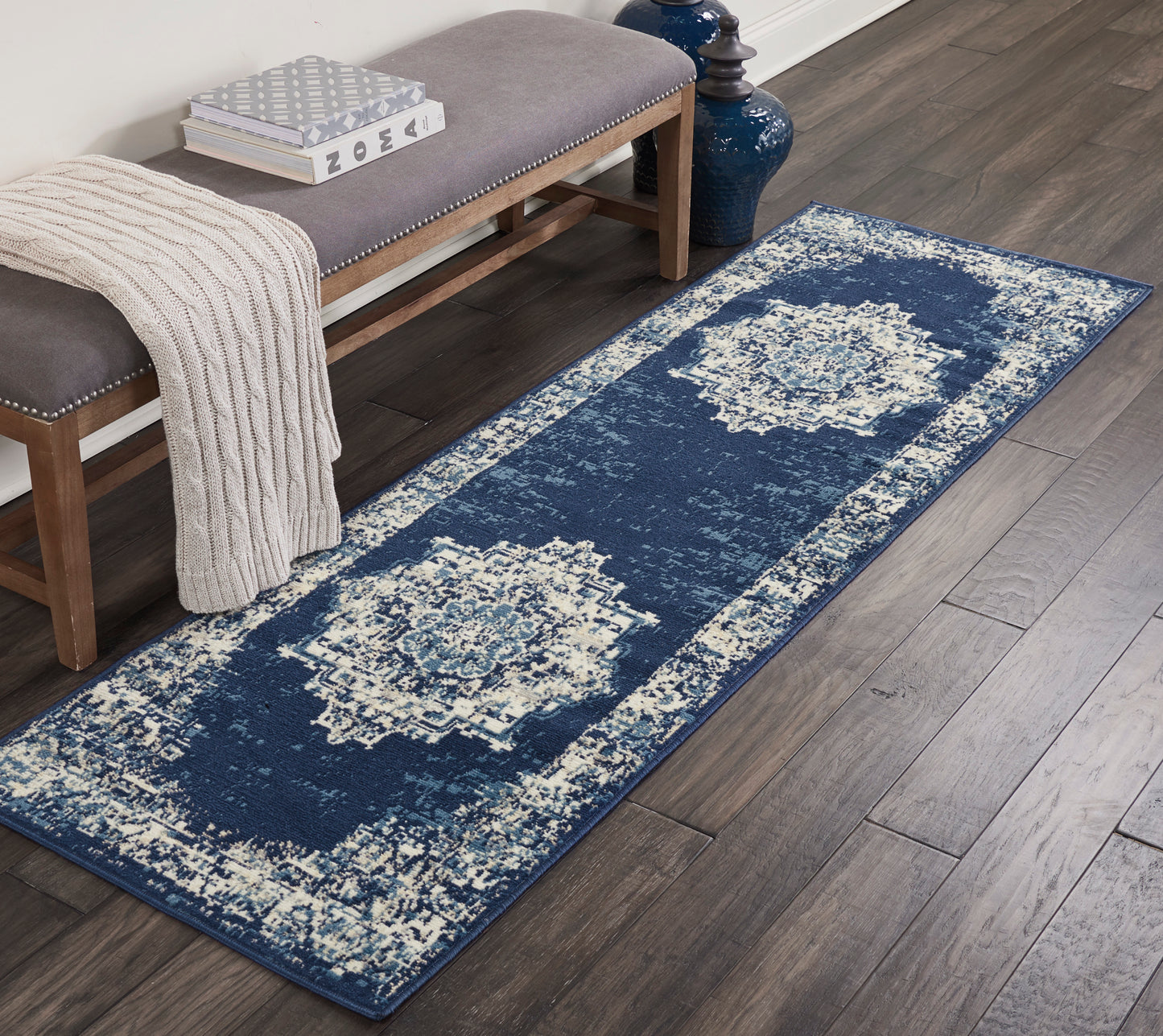 Nourison Grafix 2' x 6' Navy Blue Vintage Indoor Rug