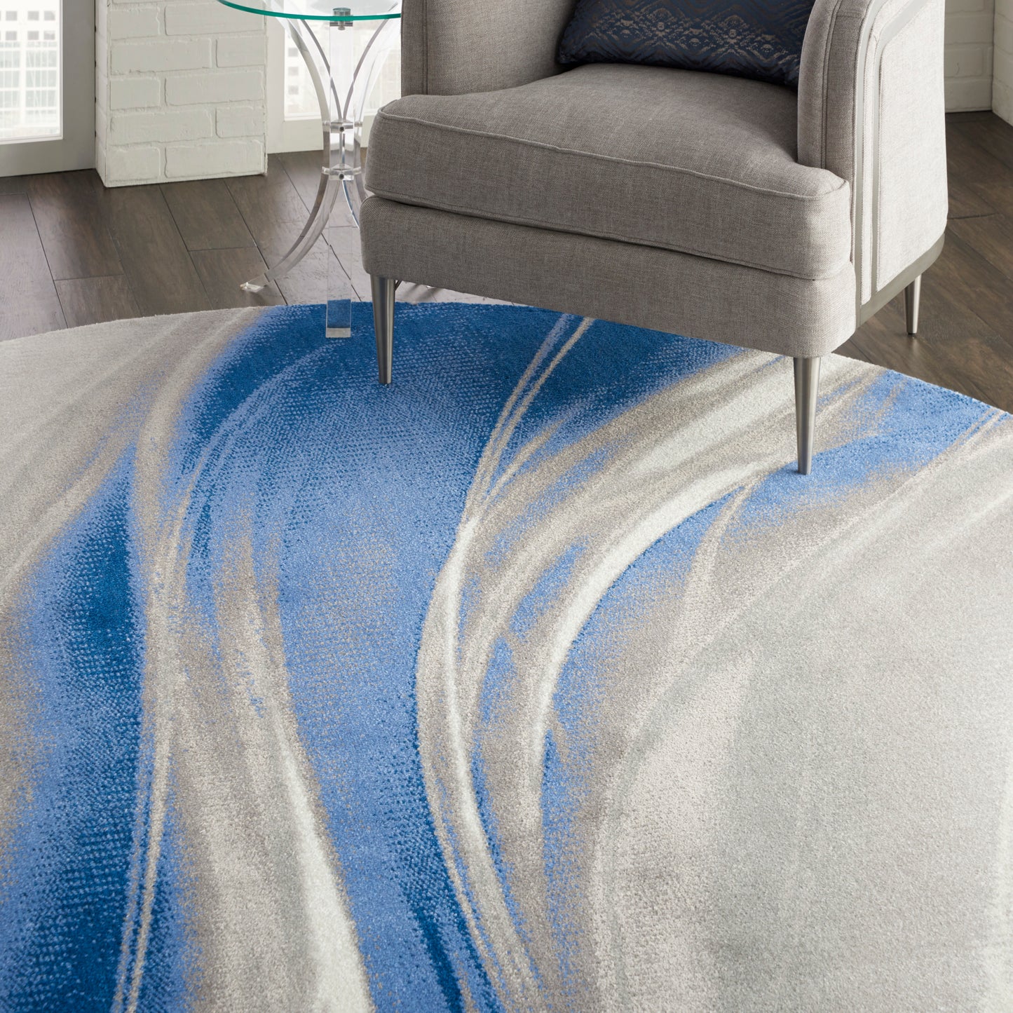 Nourison Twilight 8' x Round Ivory Grey Blue Modern Indoor Rug