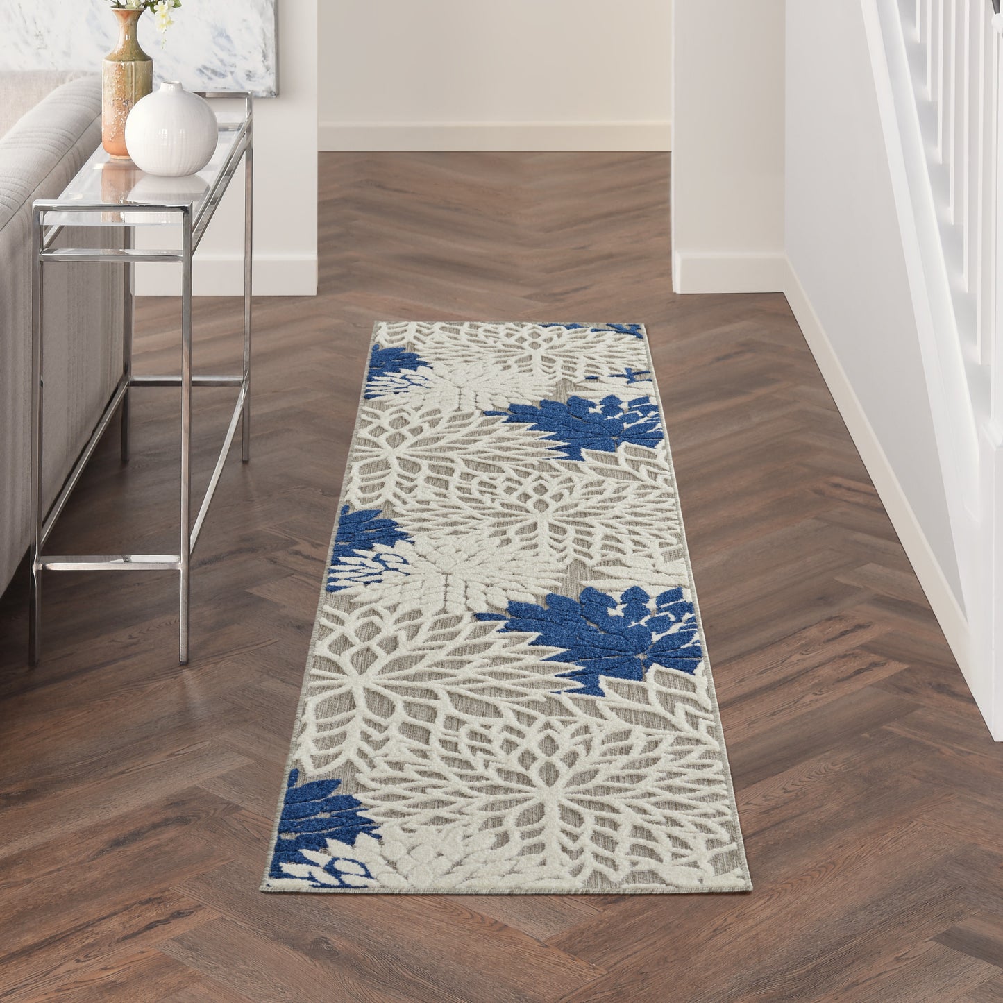 Nourison Aloha 2' x 6' Ivory Navy Tropical Rug