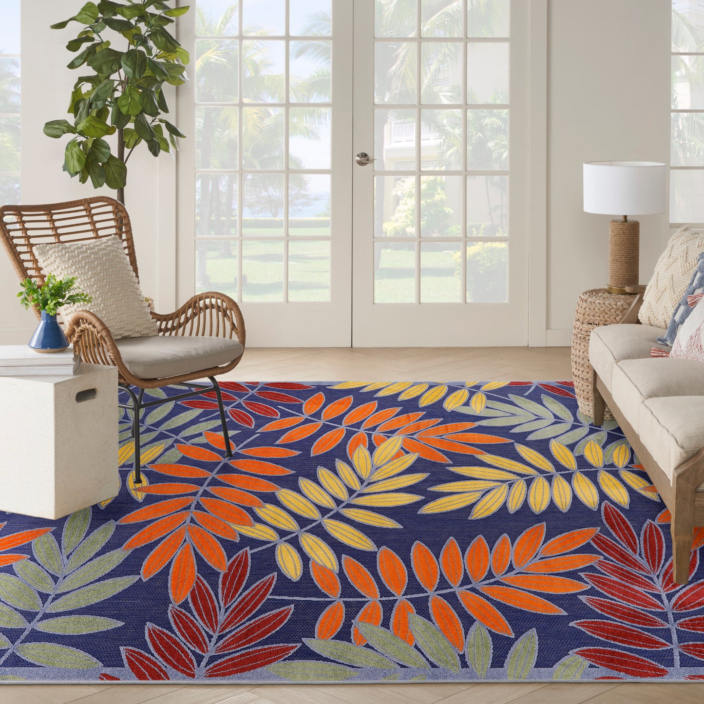 Nourison Aloha 9' x 12' Navy Multicolor Outdoor Rug