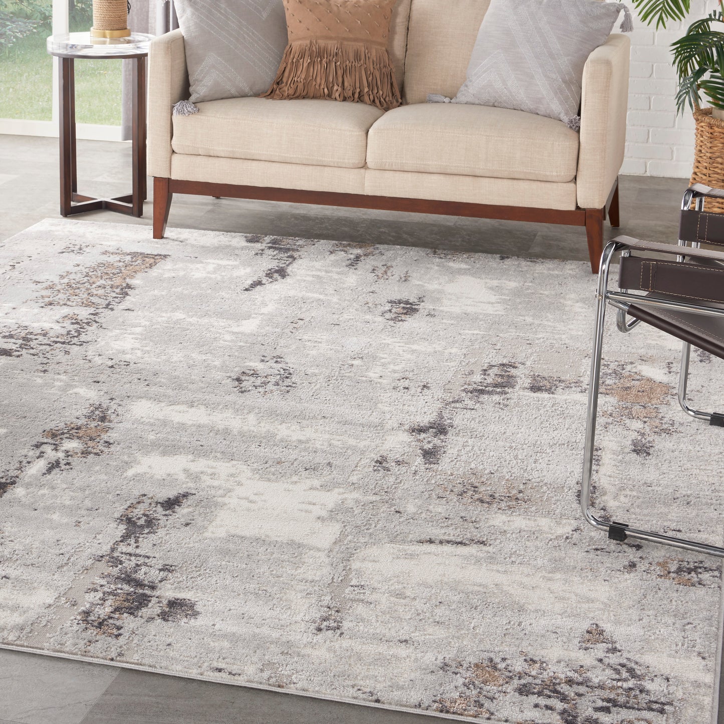 Nourison Elation 7'10" x 9'10" Grey Ivory Modern Indoor Rug