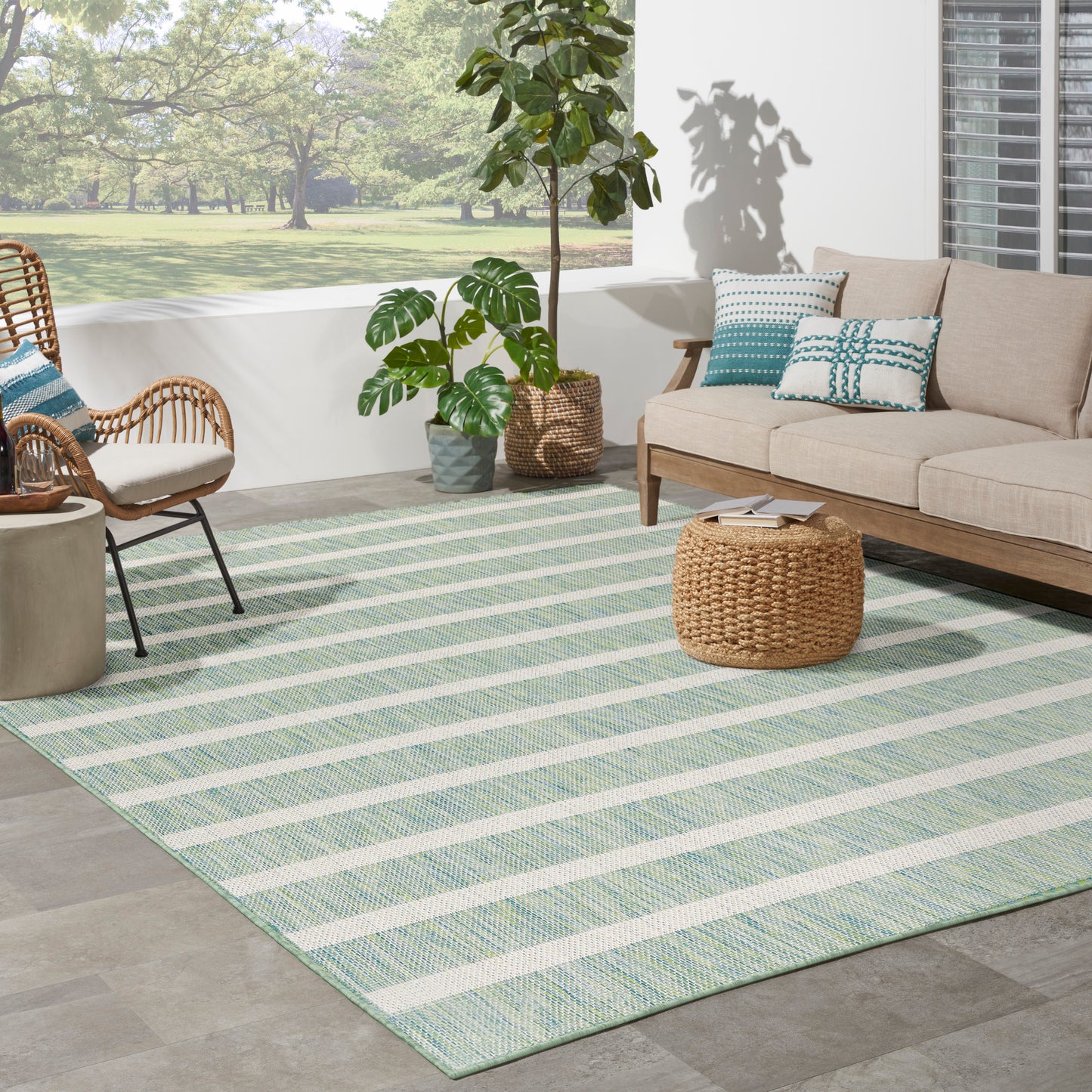 Nourison Positano 8' x 10' Blue Green Ivory Modern Rug