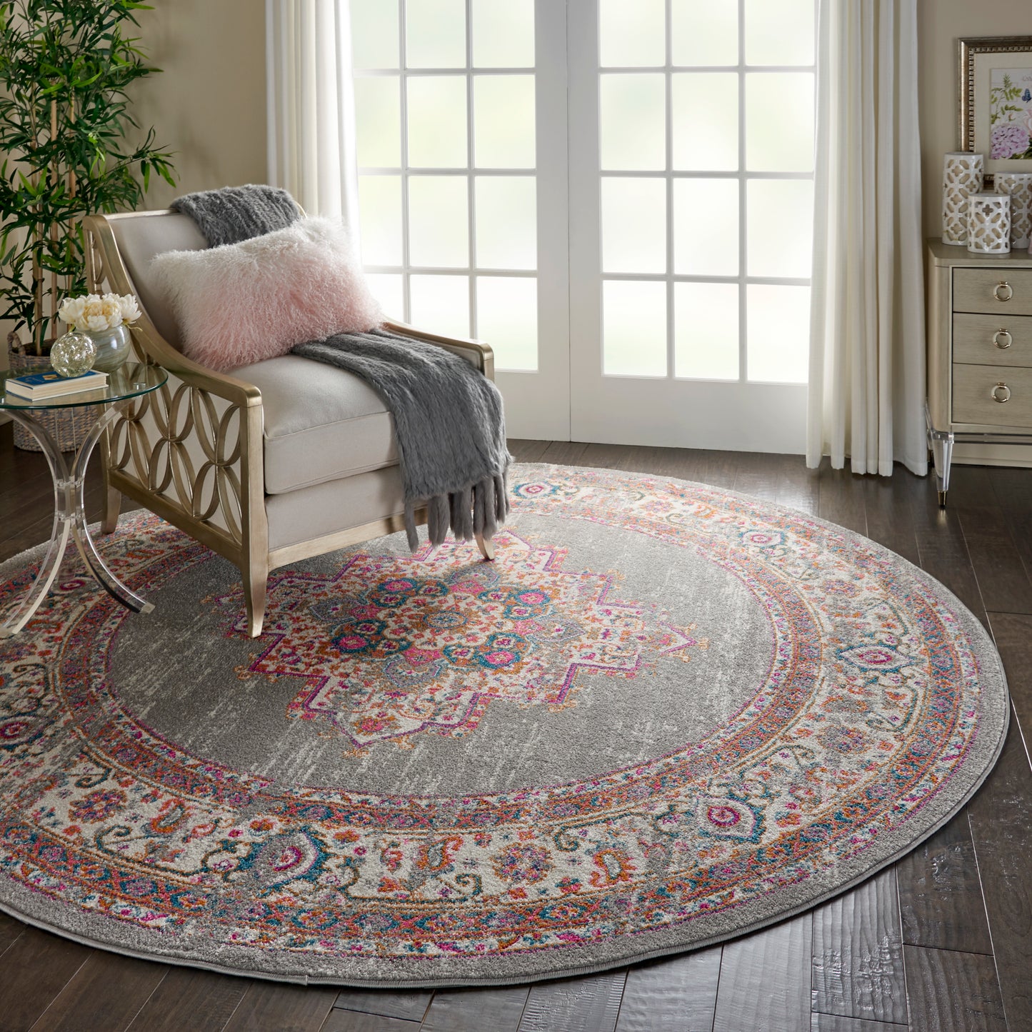 Nourison Passion 8' x Round Grey Bohemian Indoor Rug