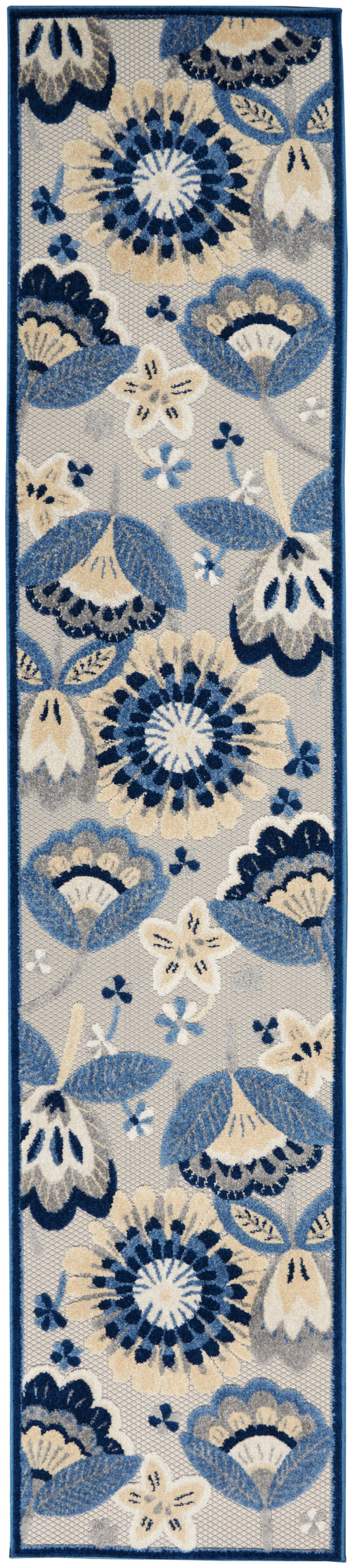 Nourison Aloha 2'3" x 10' Blue Grey Contemporary Rug