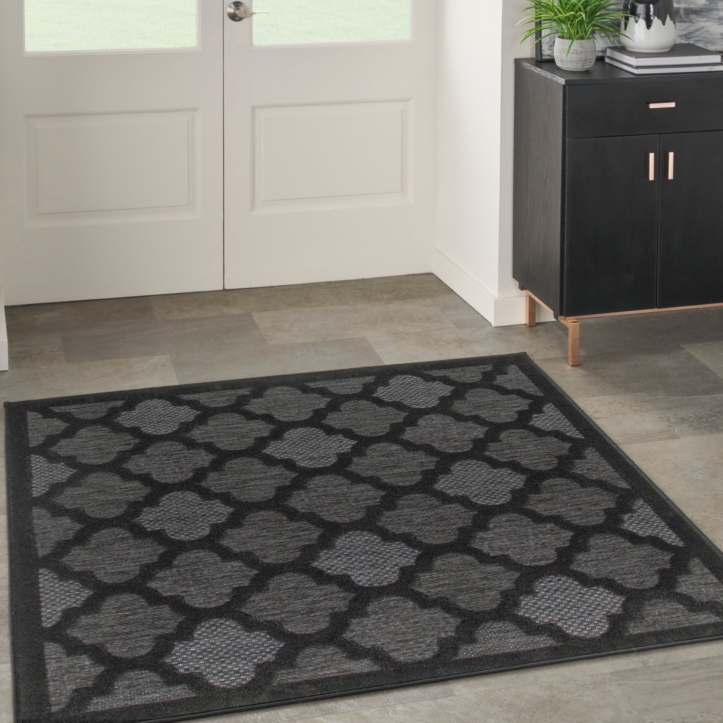 Nourison Easy Care 5' x Square Charcoal Black Modern Rug