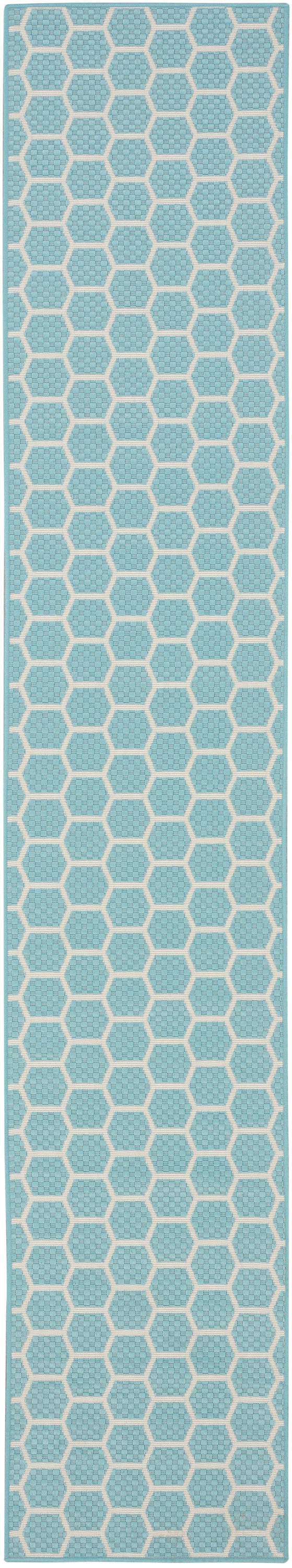 Nourison Twist Reversible 2'2" x 10' Aqua Modern Rug