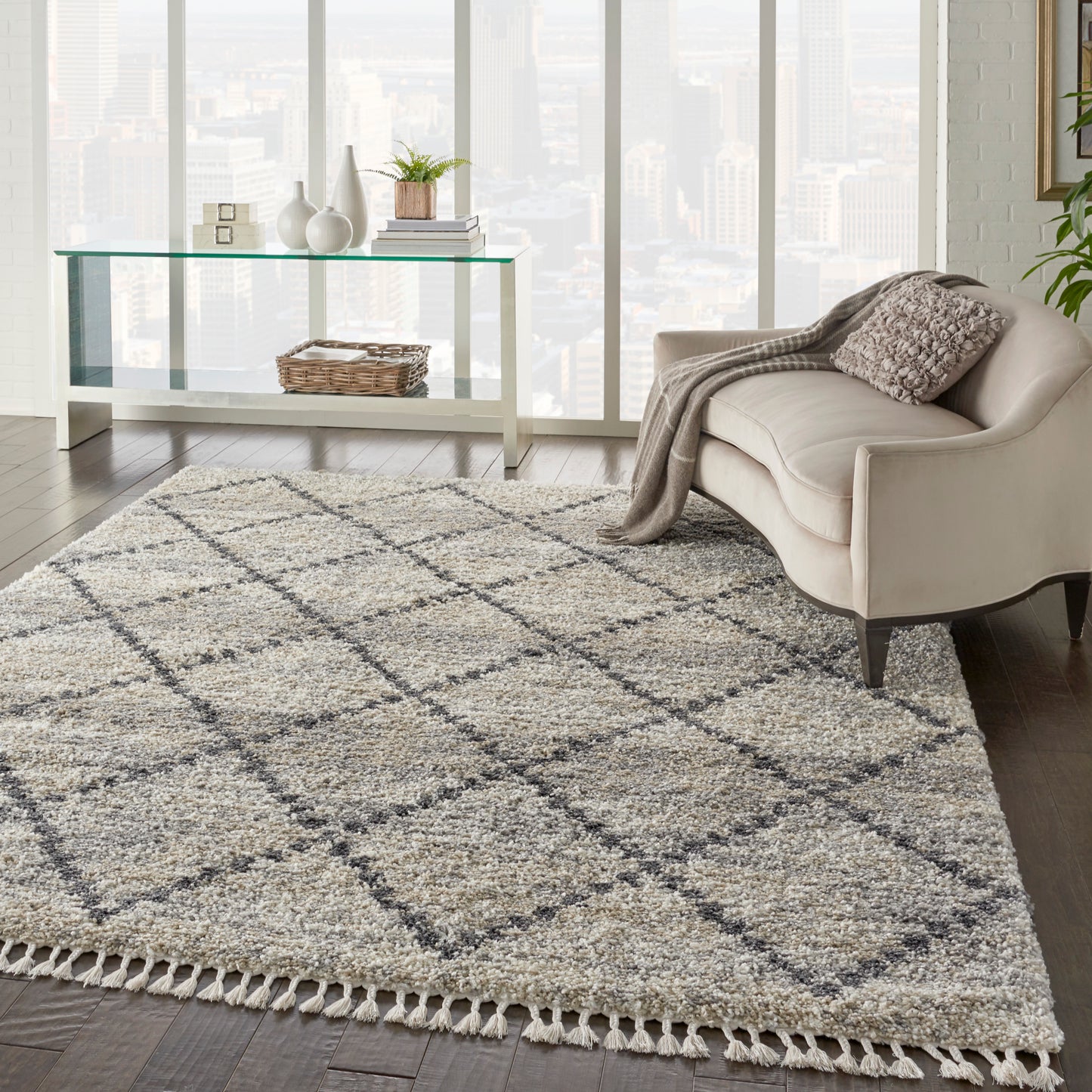 Nourison Oslo Shag 7'10" x 10'6" Silver Grey Shag Indoor Rug