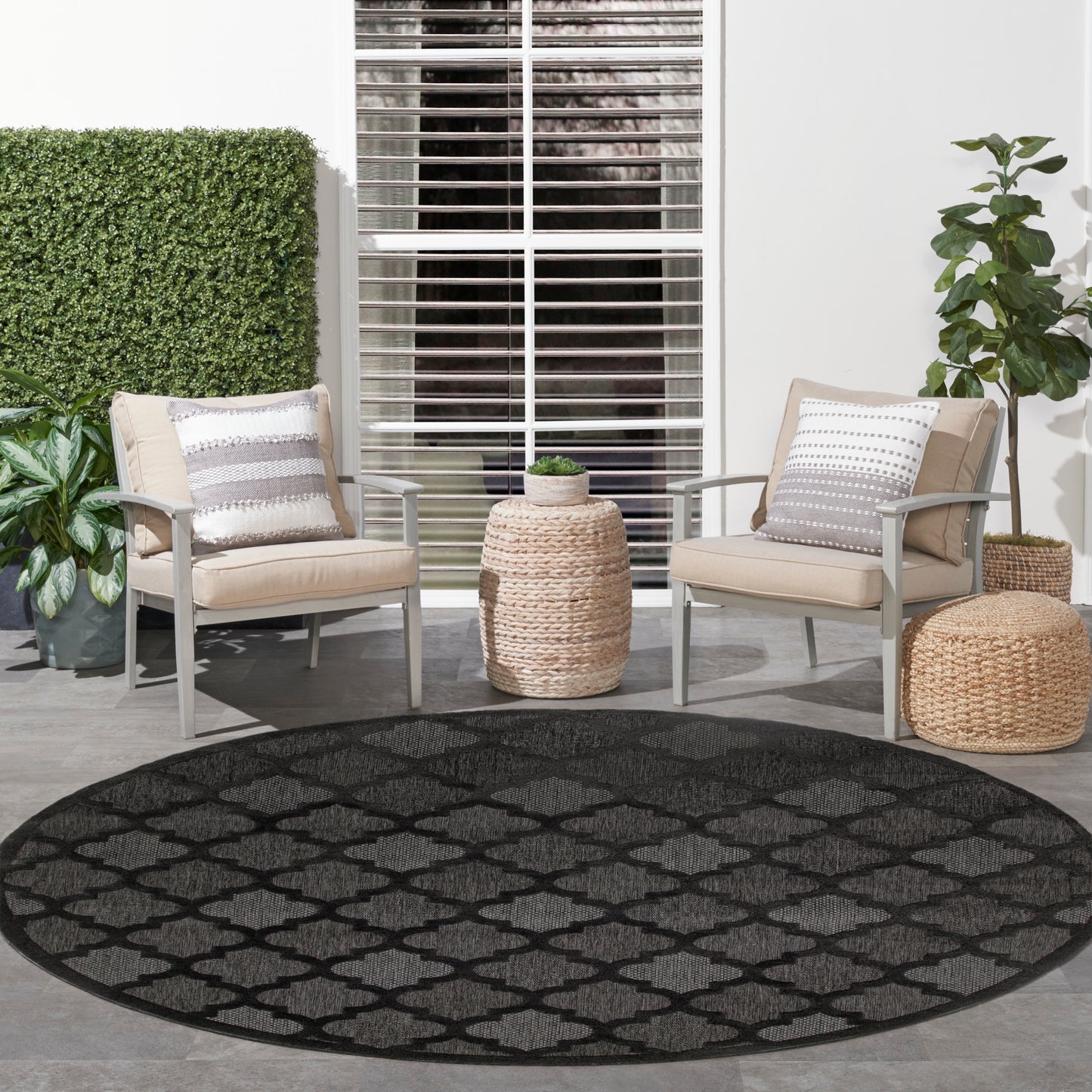 Nourison Easy Care 8' x Round Charcoal Black Modern Rug