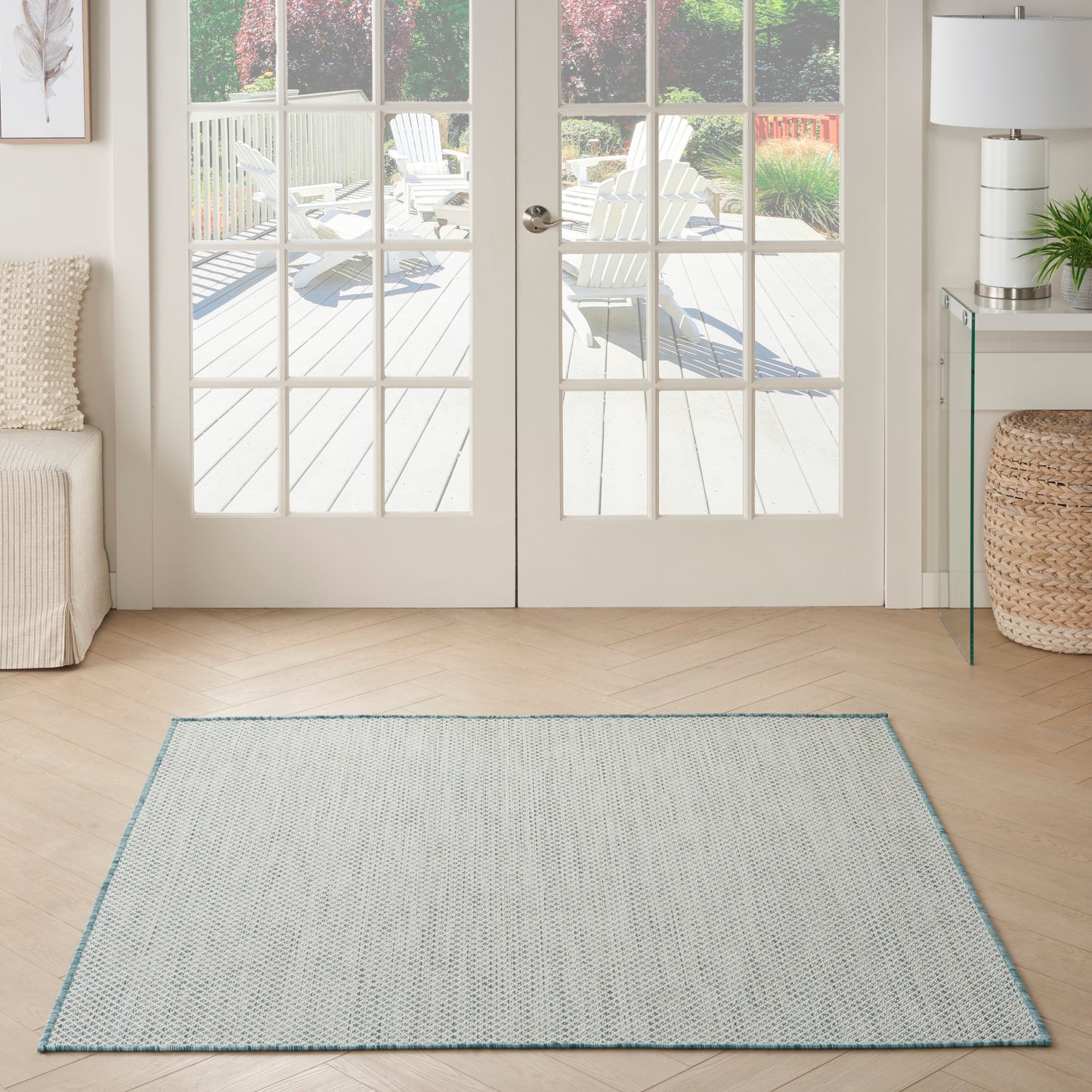 Nourison Courtyard 4' x Square Ivory Aqua Modern Rug