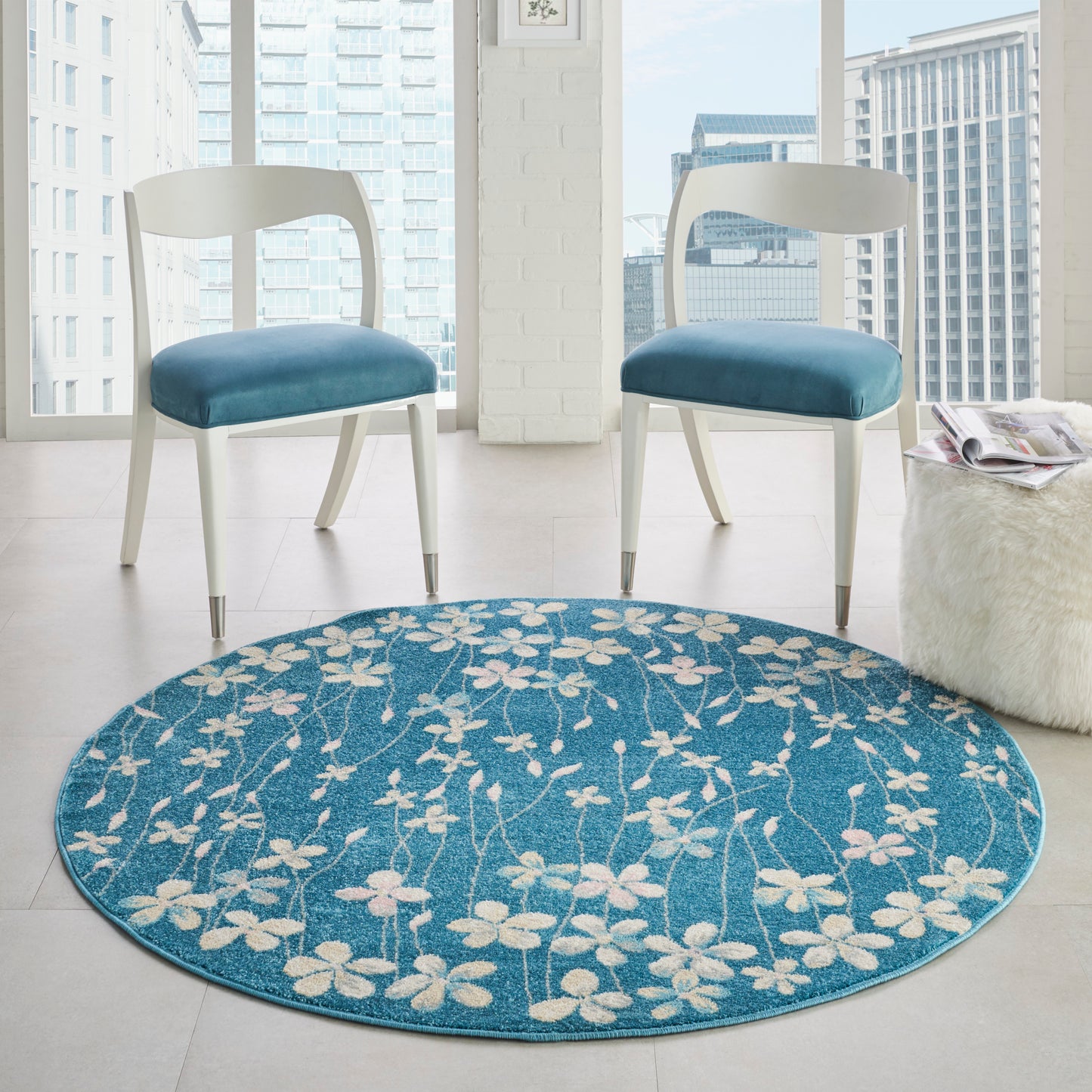 Nourison Tranquil 5'3" x Round Turquoise Contemporary Indoor Rug