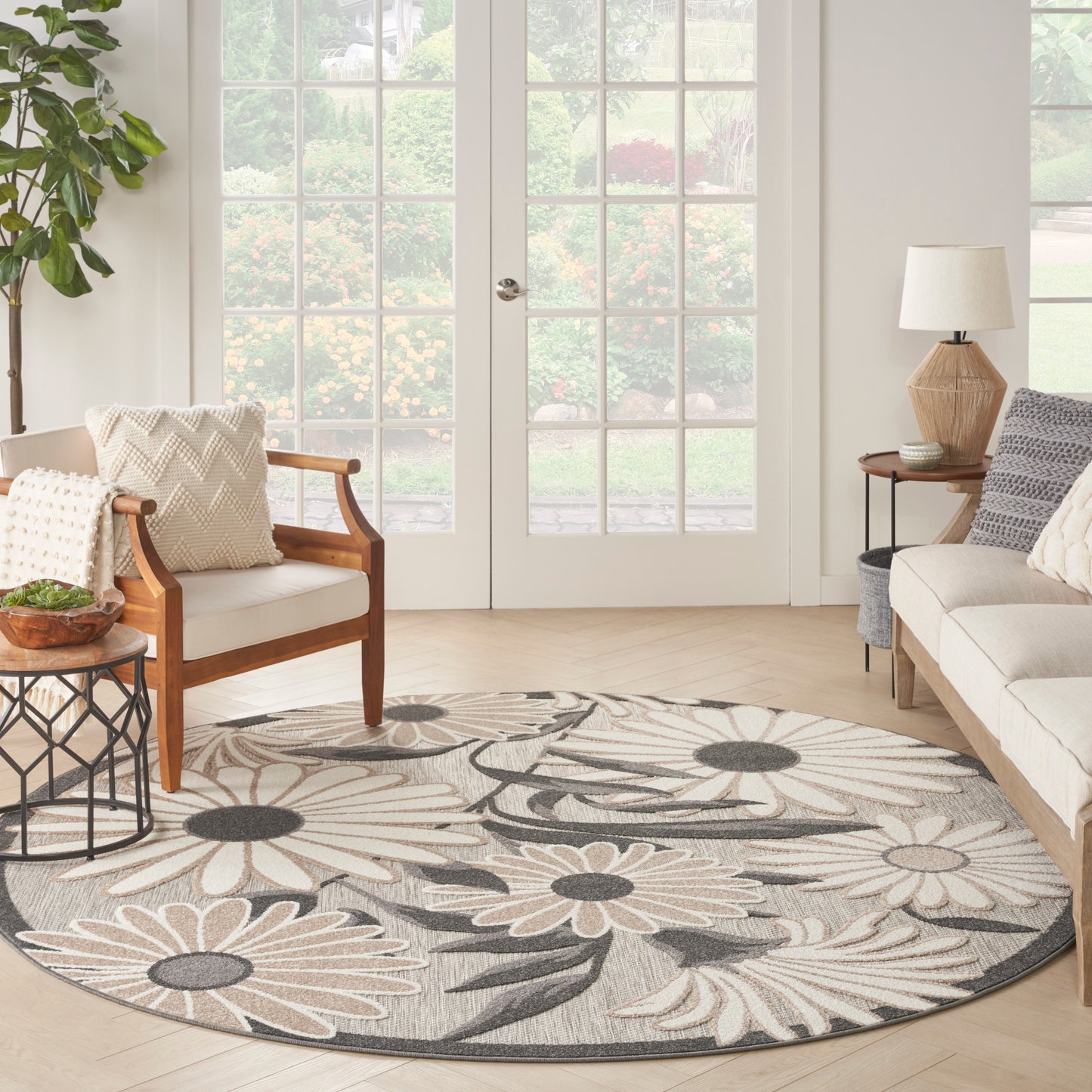 Nourison Aloha 7'10" x Round Beige Contemporary Rug