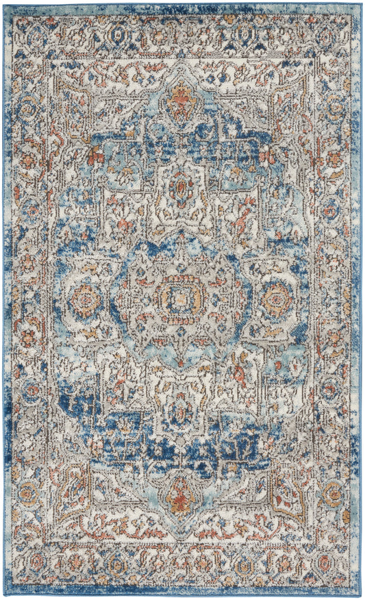 Nourison Quarry 3' x 5' Ivory Blue Vintage Indoor Rug