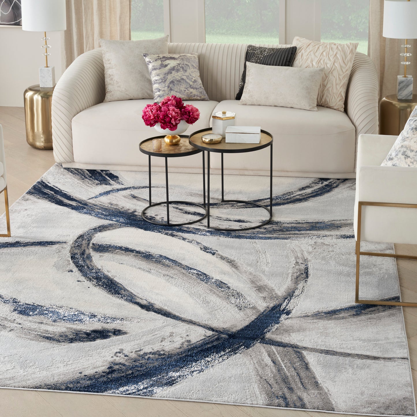 Inspire Me! Home Décor Brushstrokes 9' x 12' Grey/Navy Modern Indoor Rug