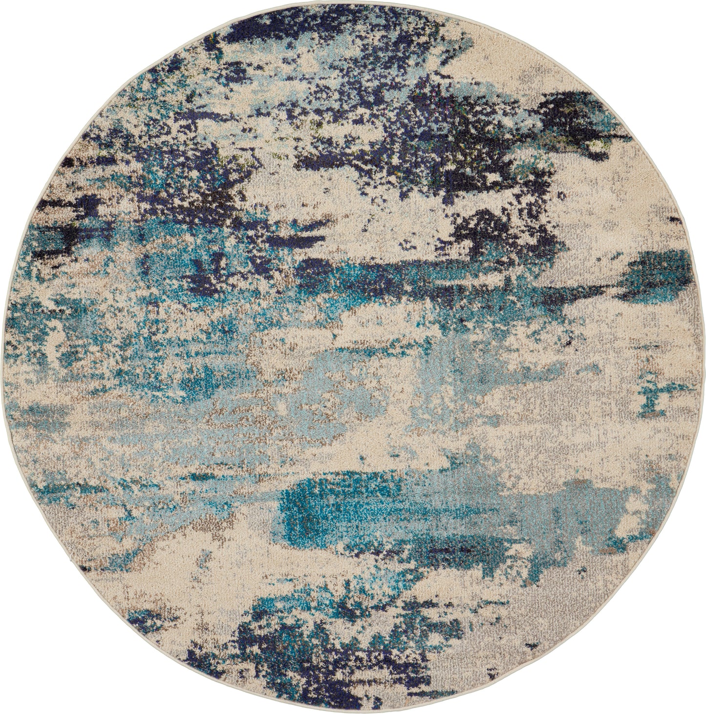 Nourison Celestial 5'3" x Round Ivory/Teal Blue Modern Indoor Rug