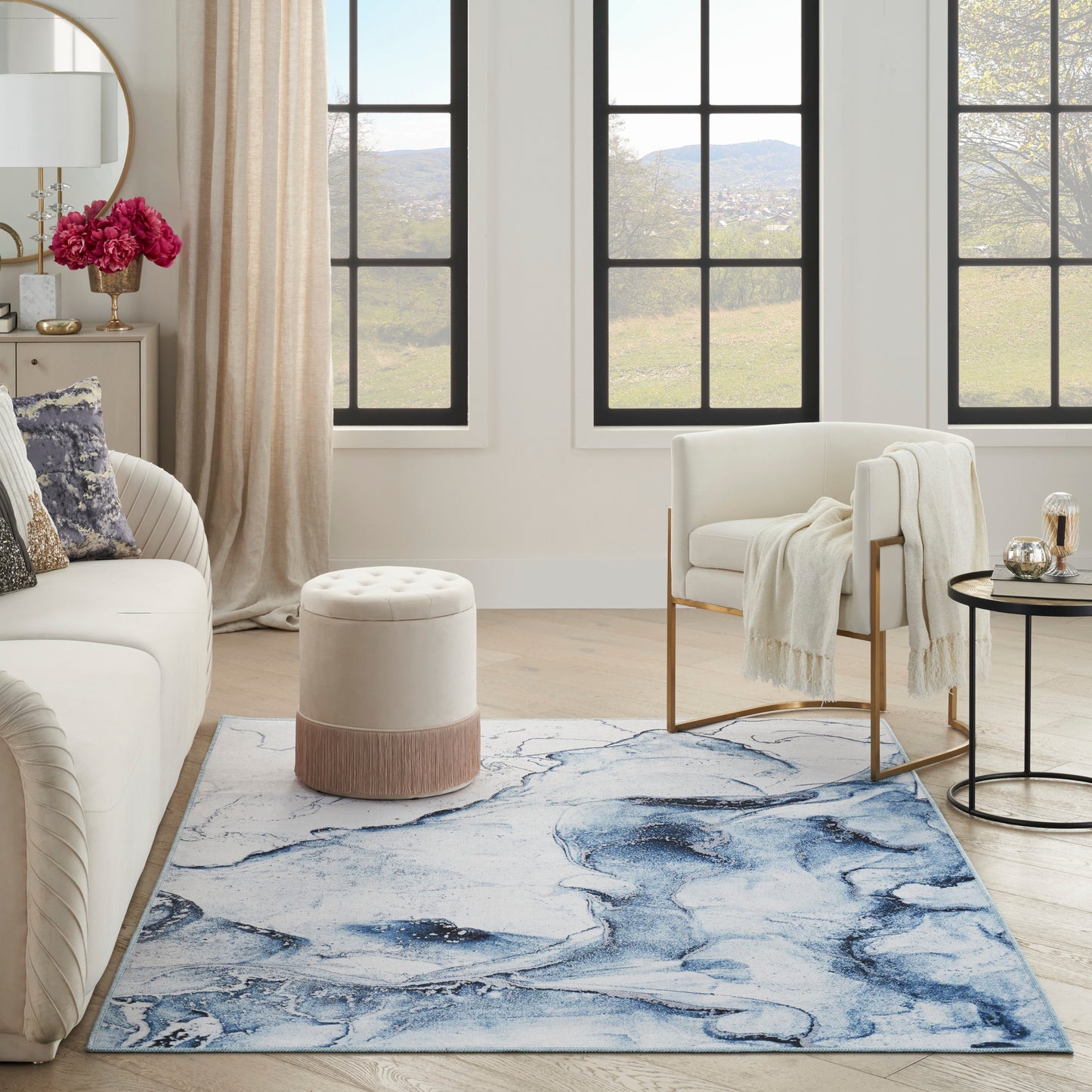 Inspire Me! Home Décor Daydream 5'3" x 7'3" Ivory Blue Modern Indoor Rug