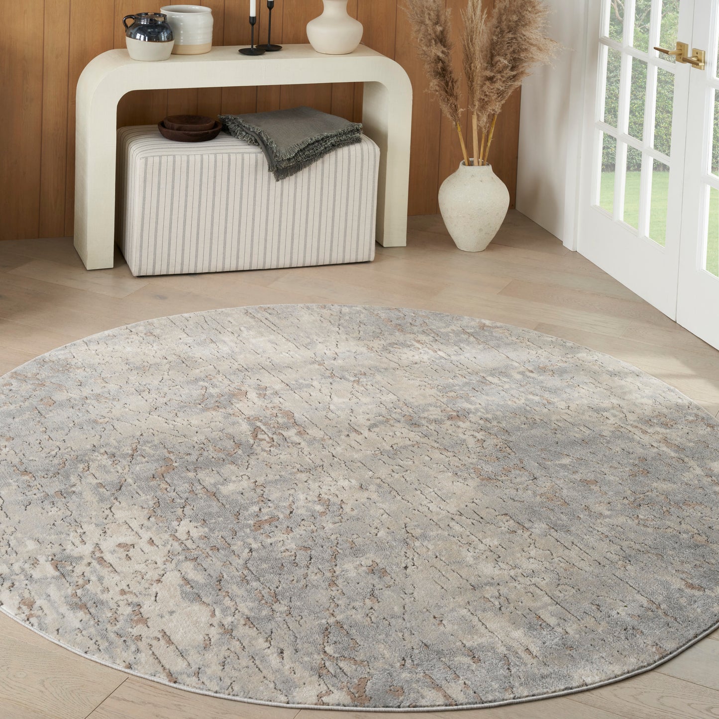 Nourison Quarry 7’10” x Round Beige Grey Modern Indoor Rug