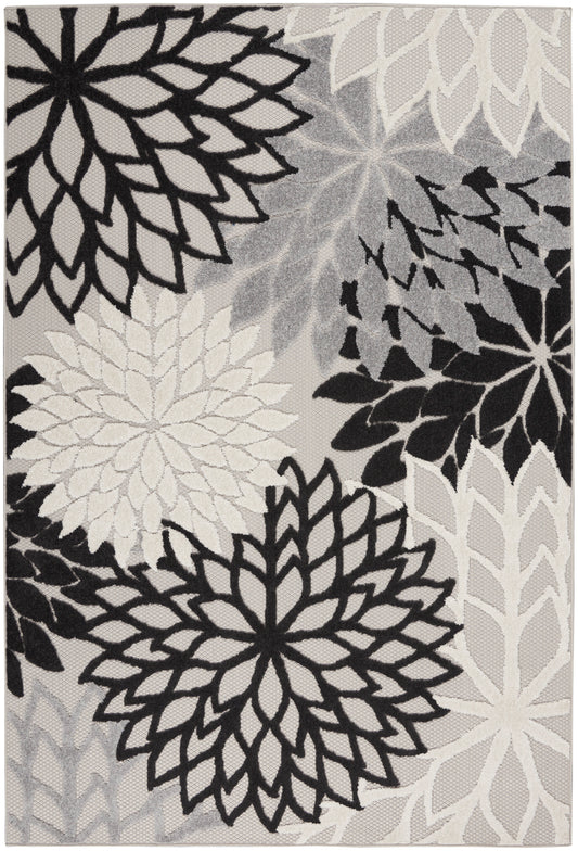 Nourison Aloha 5'3" x 7'5" Black White Tropical Rug