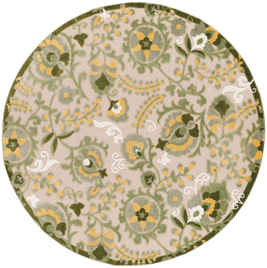 Nourison Aloha 5'3" x Round Ivory Green Outdoor Rug