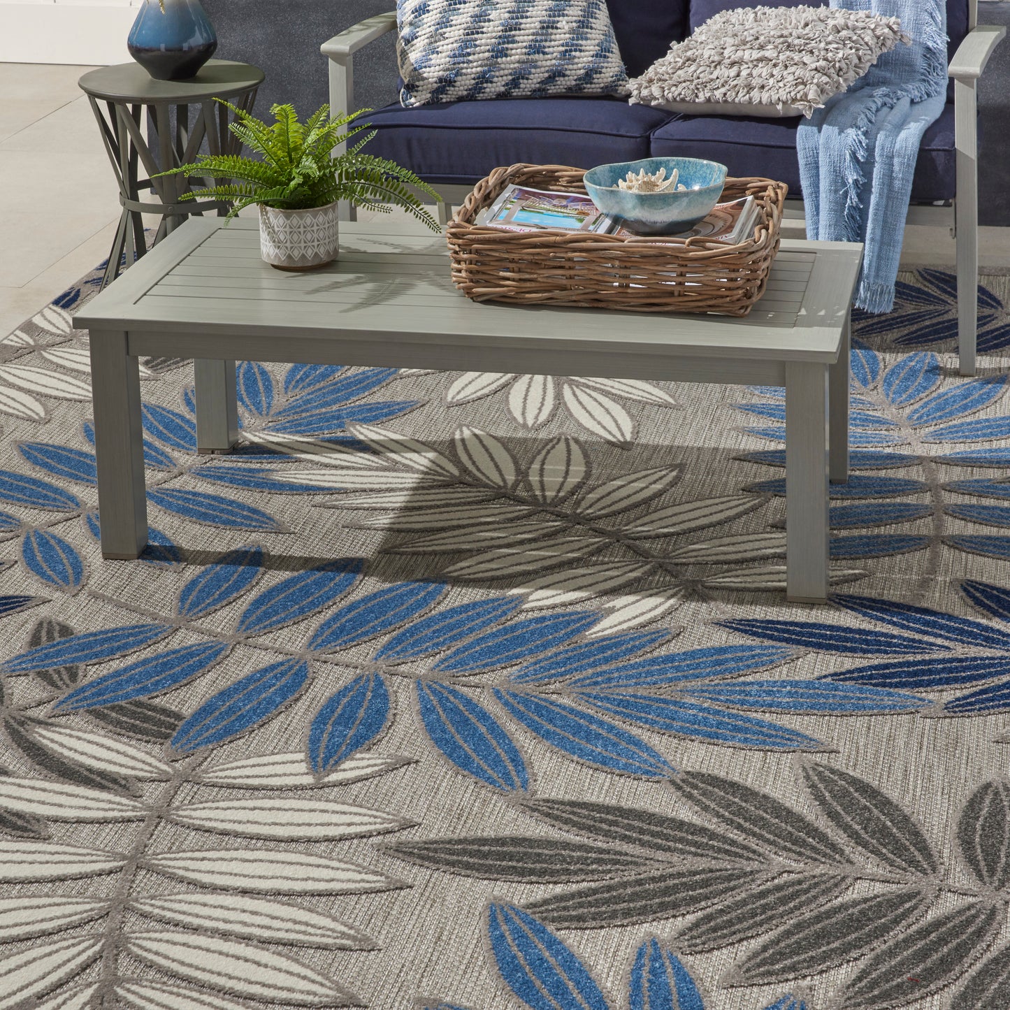 Nourison Aloha 7'10" x 10'6" Grey/Blue Tropical Rug