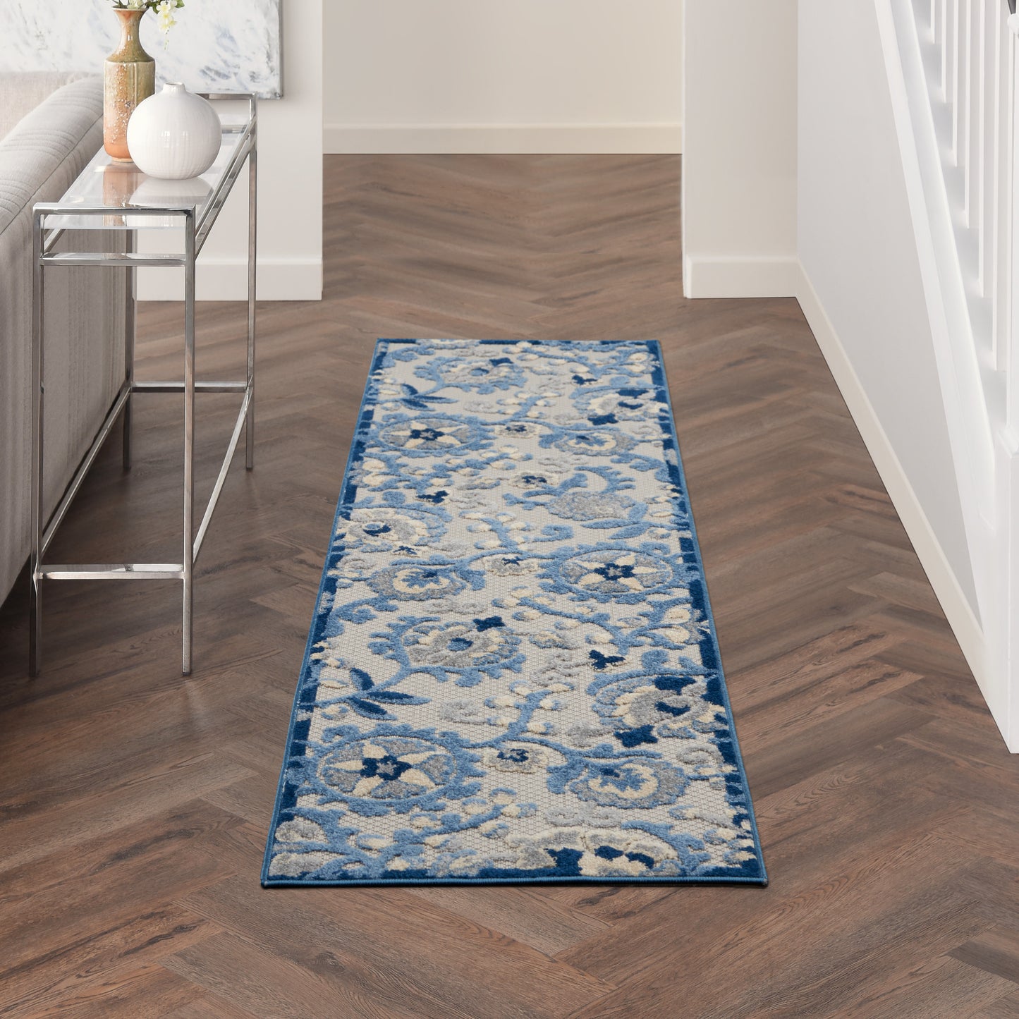 Nourison Aloha 2' x 6' Blue Grey Farmhouse Rug