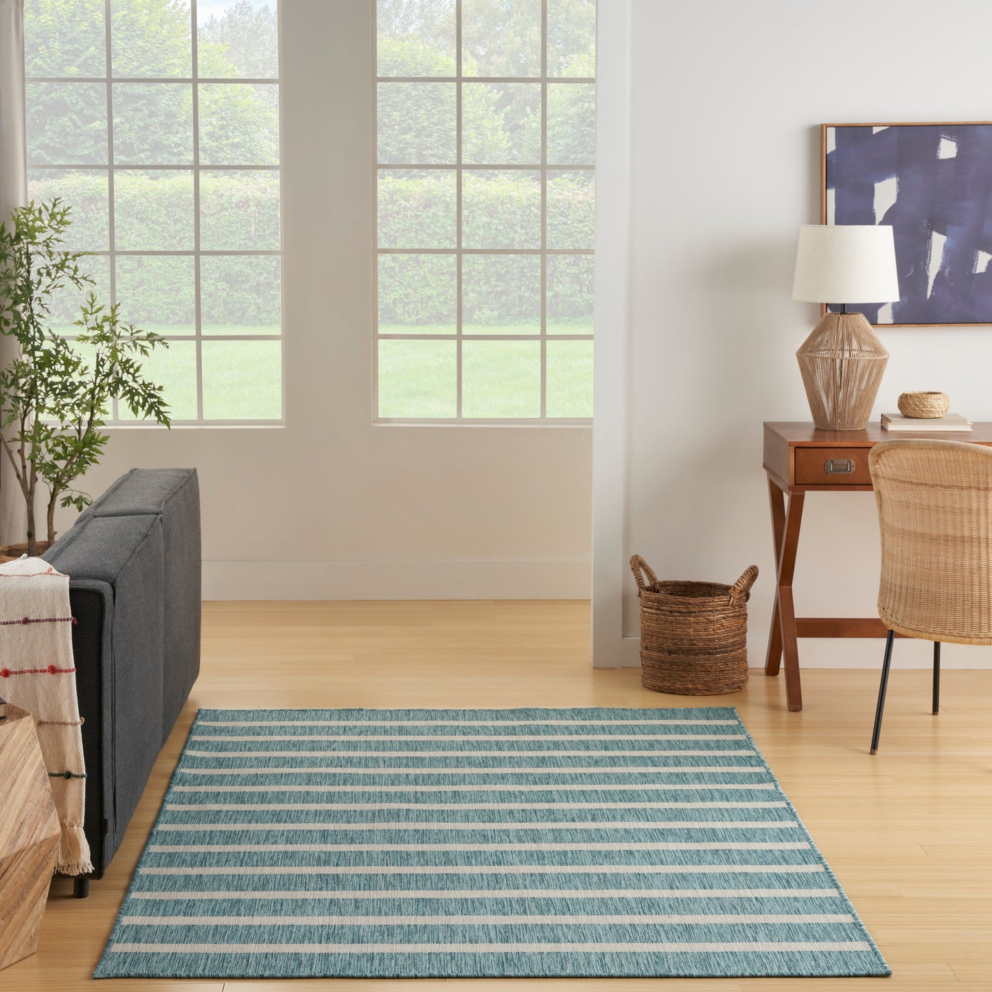 Nourison Positano 7' x 10' Aqua Ivory Modern Rug