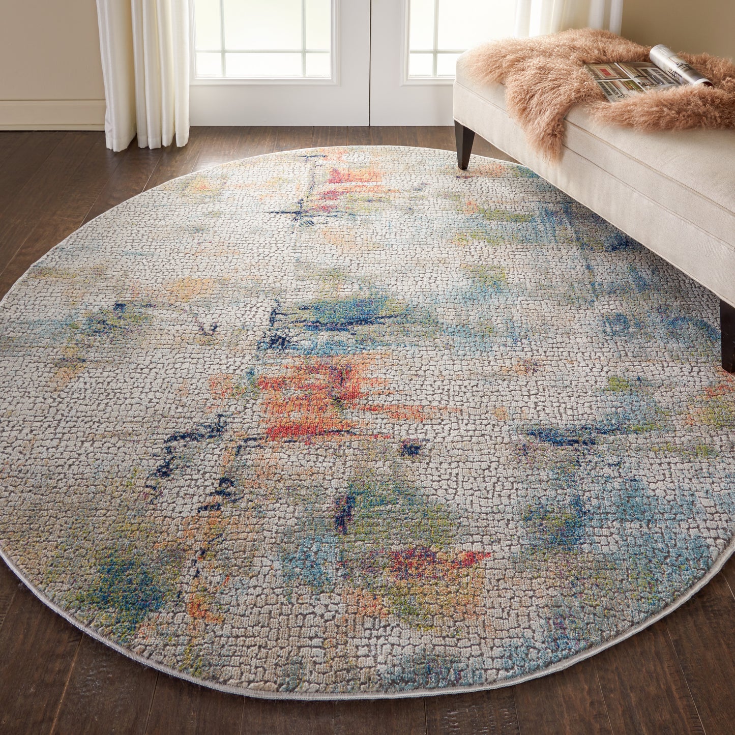 Nourison Ankara Global 4' x Round Ivory Multicolor Modern Indoor Rug