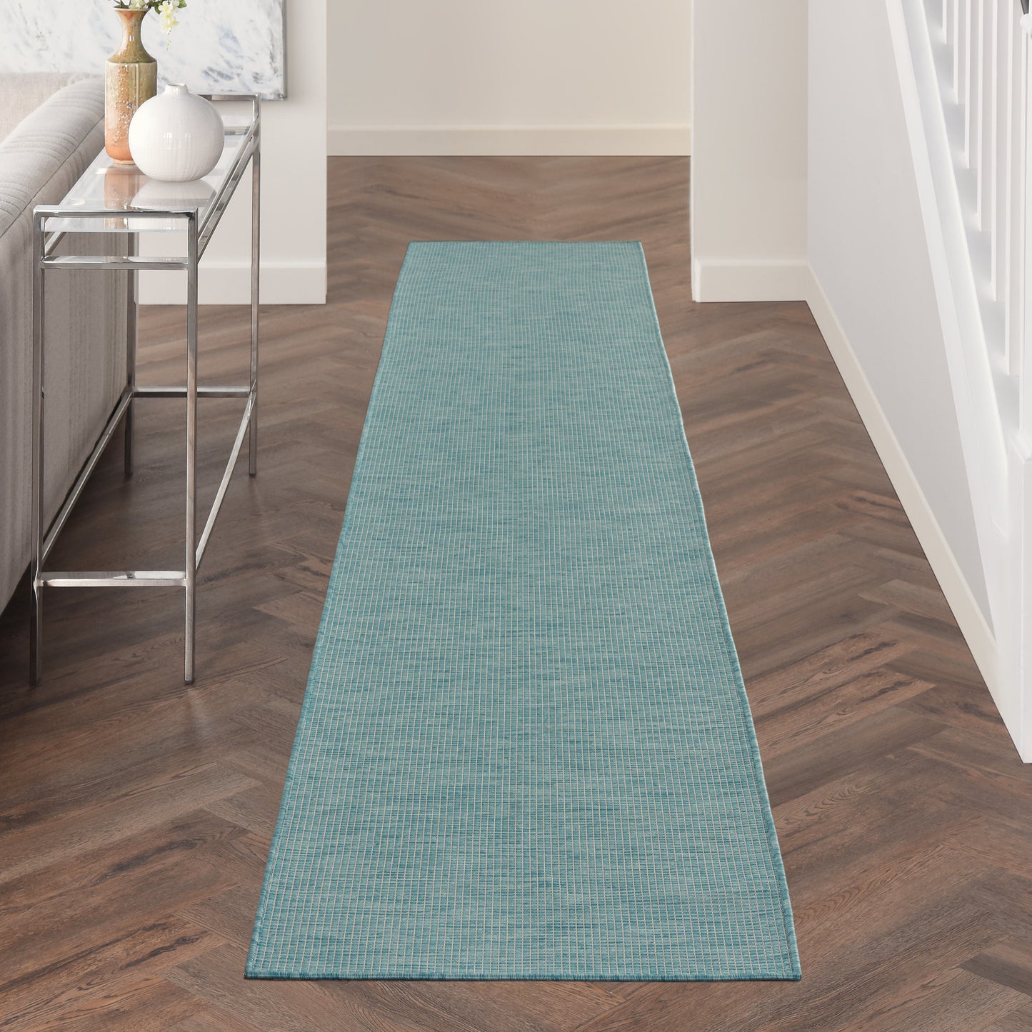 Nourison Positano 2'2" x 12' Aqua Modern Rug