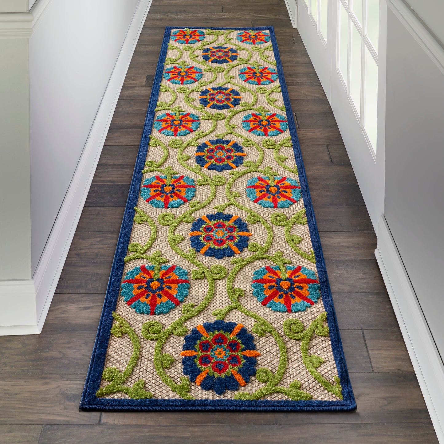 Nourison Aloha 2'3" x 12' Blue Multicolor Contemporary Rug