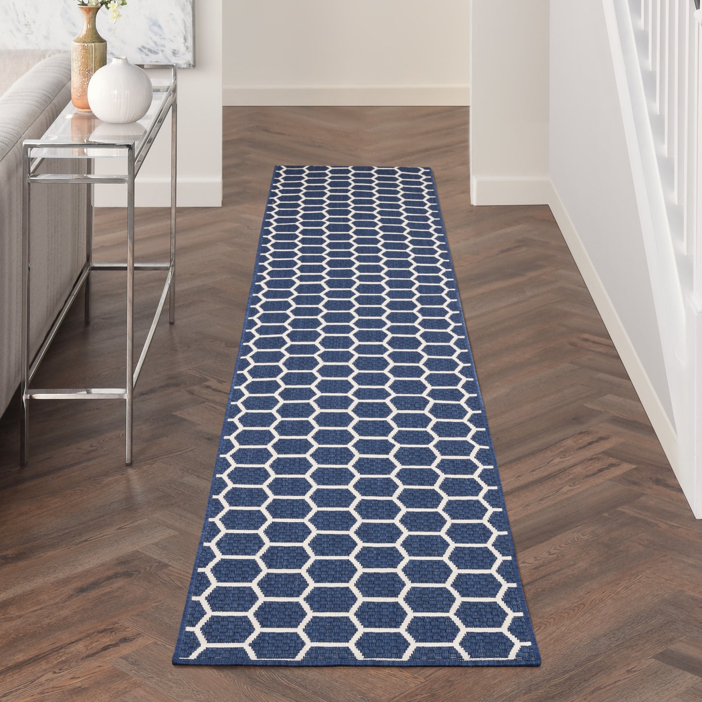 Nourison Twist Reversible 2'2" x 12' Navy Modern Rug