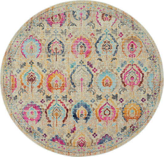 Nourison Vintage Kashan 4' x Round Ivory/Multicolor Vintage Indoor Rug