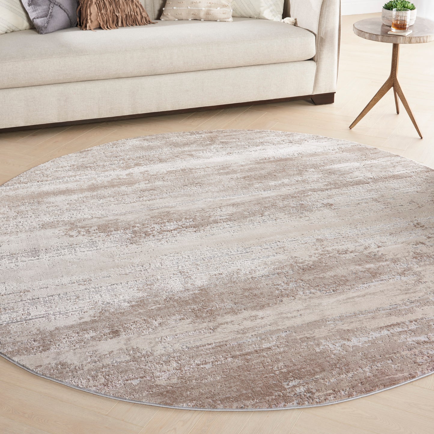 Nourison Rustic Textures 5'3" x Round Beige Modern Indoor Rug