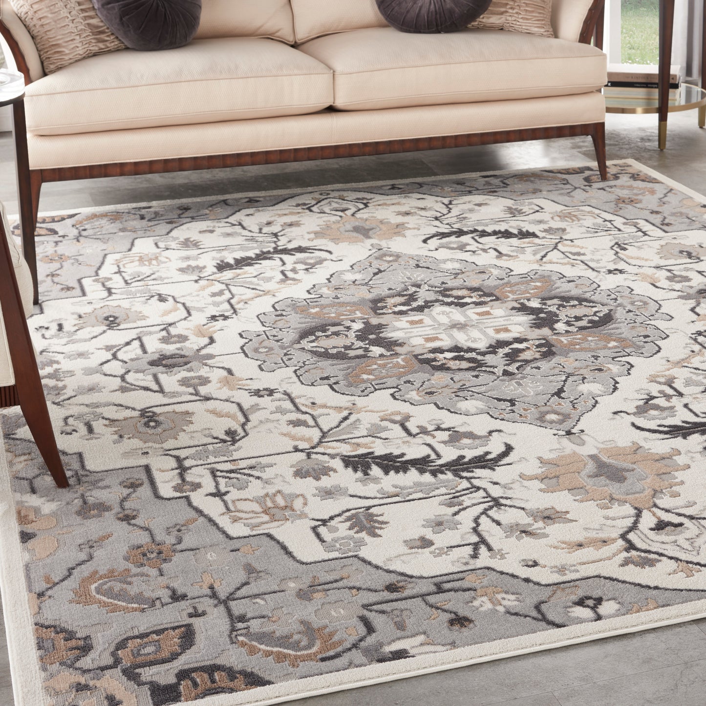 Nourison Elation 7'10" x 9'10" Ivory Grey Transitional Indoor Rug