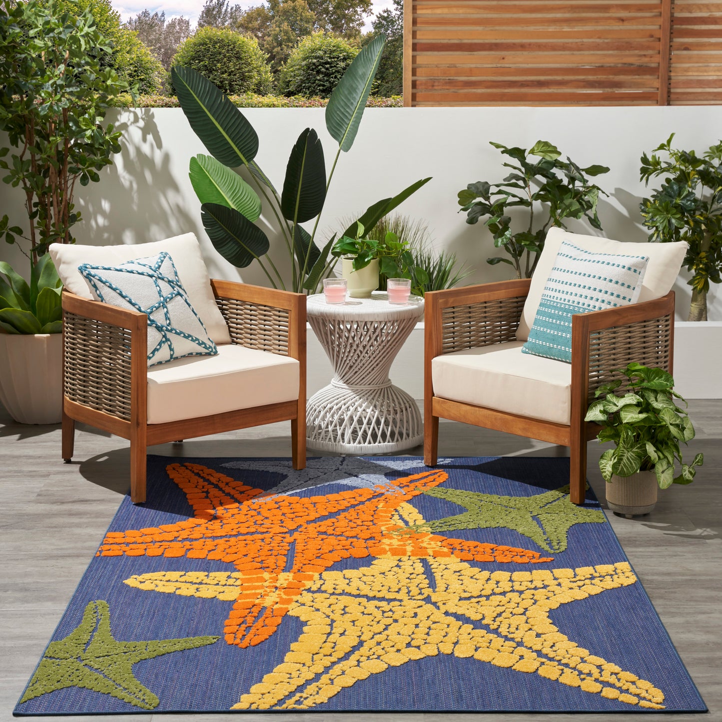 Nourison Aloha 3'6" x 5'6" Blue Multicolor Outdoor Rug