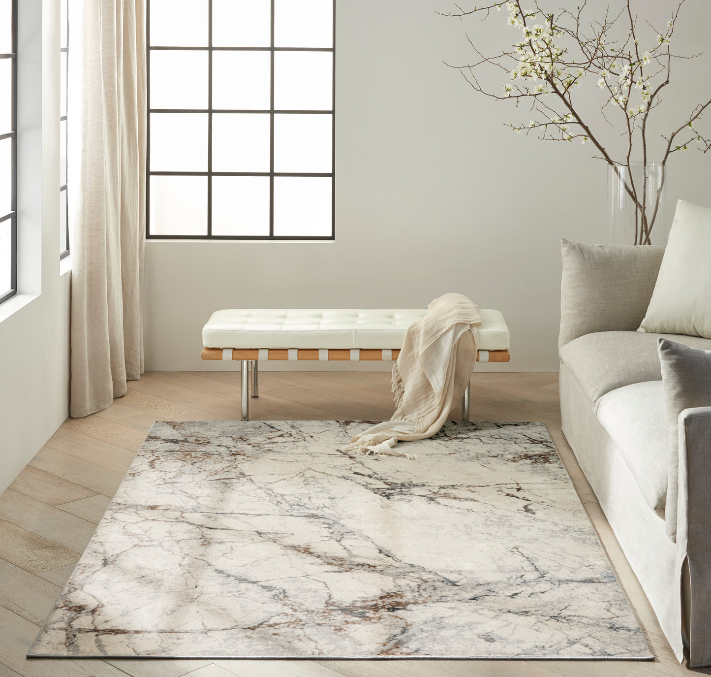 Calvin Klein CK073 Compass 5'3" x 7'3" Ivory Multicolor Modern Indoor Rug