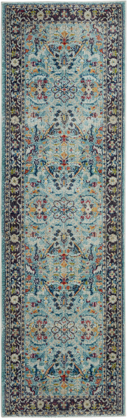 Nourison Ankara Global 2'4" x 8' Teal Multicolor Bohemian Indoor Rug