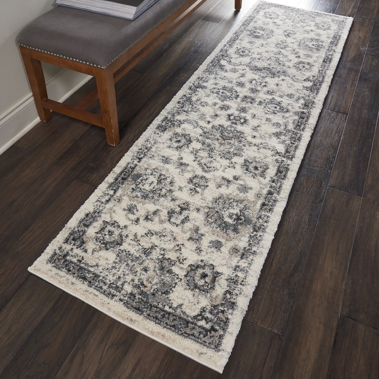 Nourison Fusion 2'2" x 7'6" Cream Grey Vintage Indoor Rug