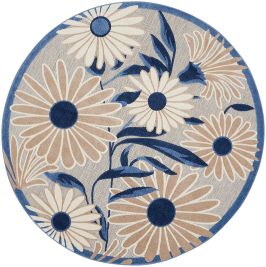 Nourison Aloha 5'3" x Round Blue Grey Contemporary Rug