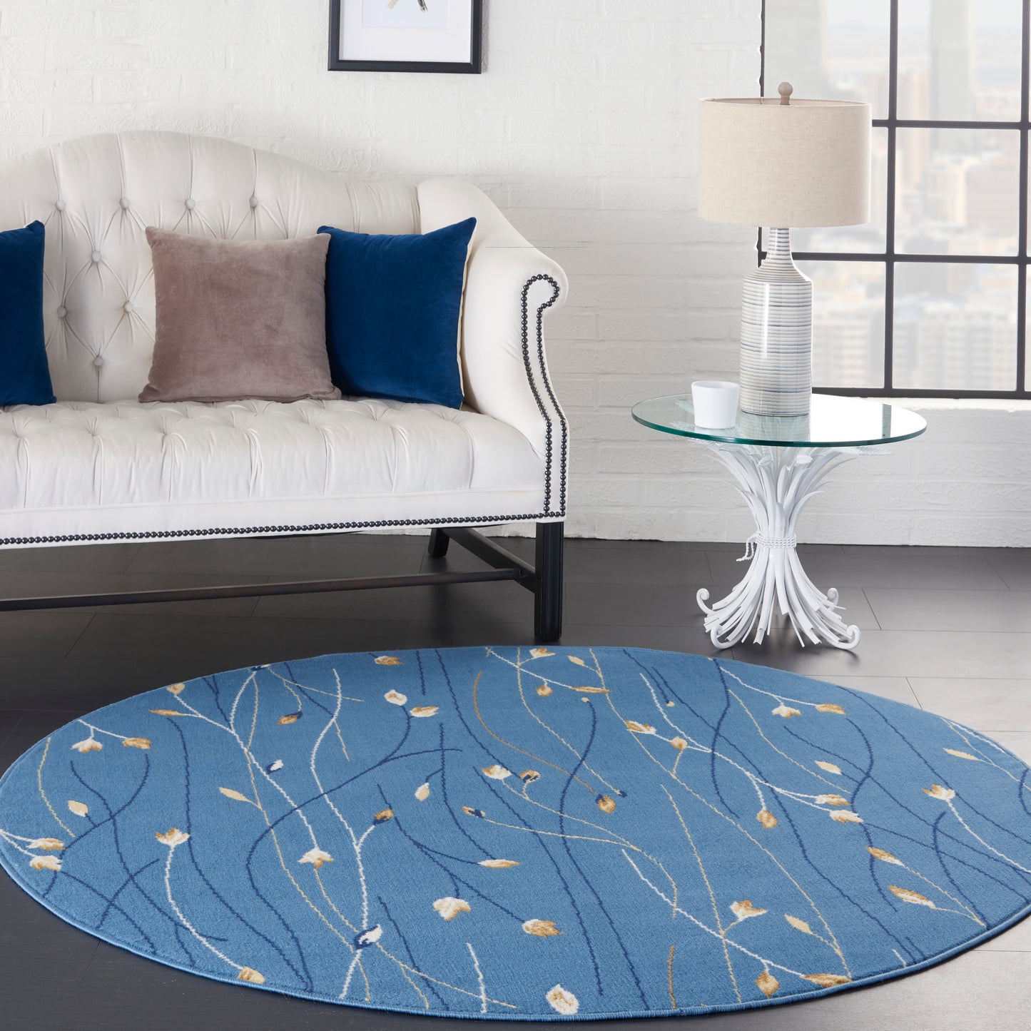 Nourison Grafix 4' x Round Light Blue Contemporary Indoor Rug