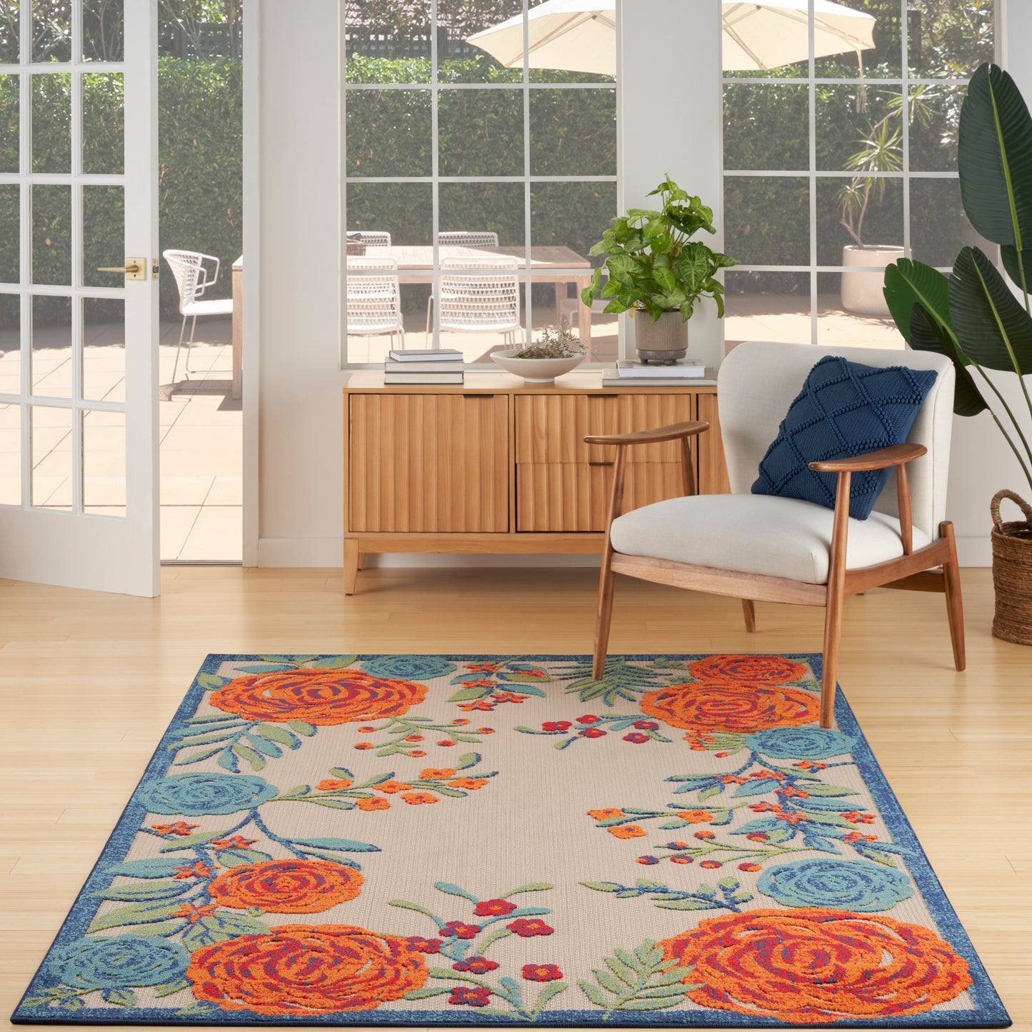 Nourison Aloha 5'3" x 7'5" Ivory Multicolor Outdoor Rug