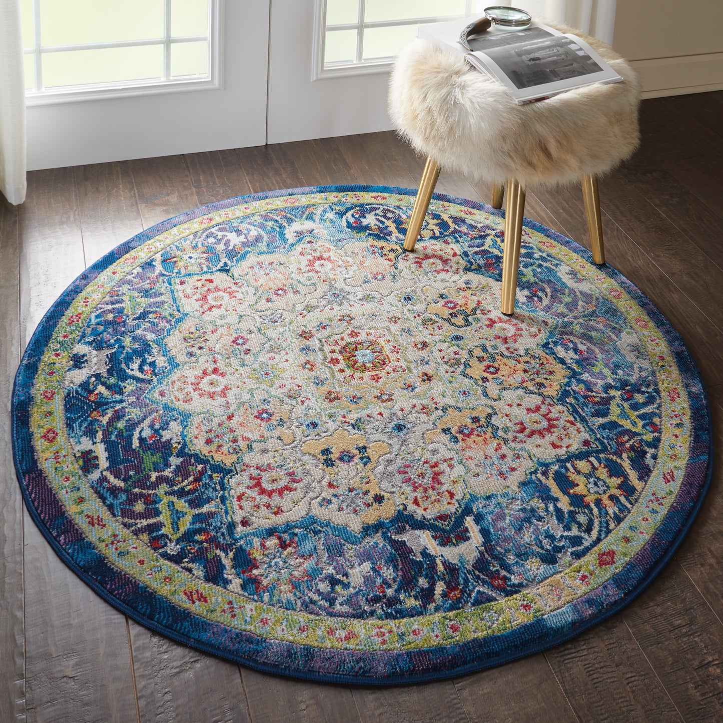 Nourison Ankara Global 4' x Round Blue Vintage Indoor Rug