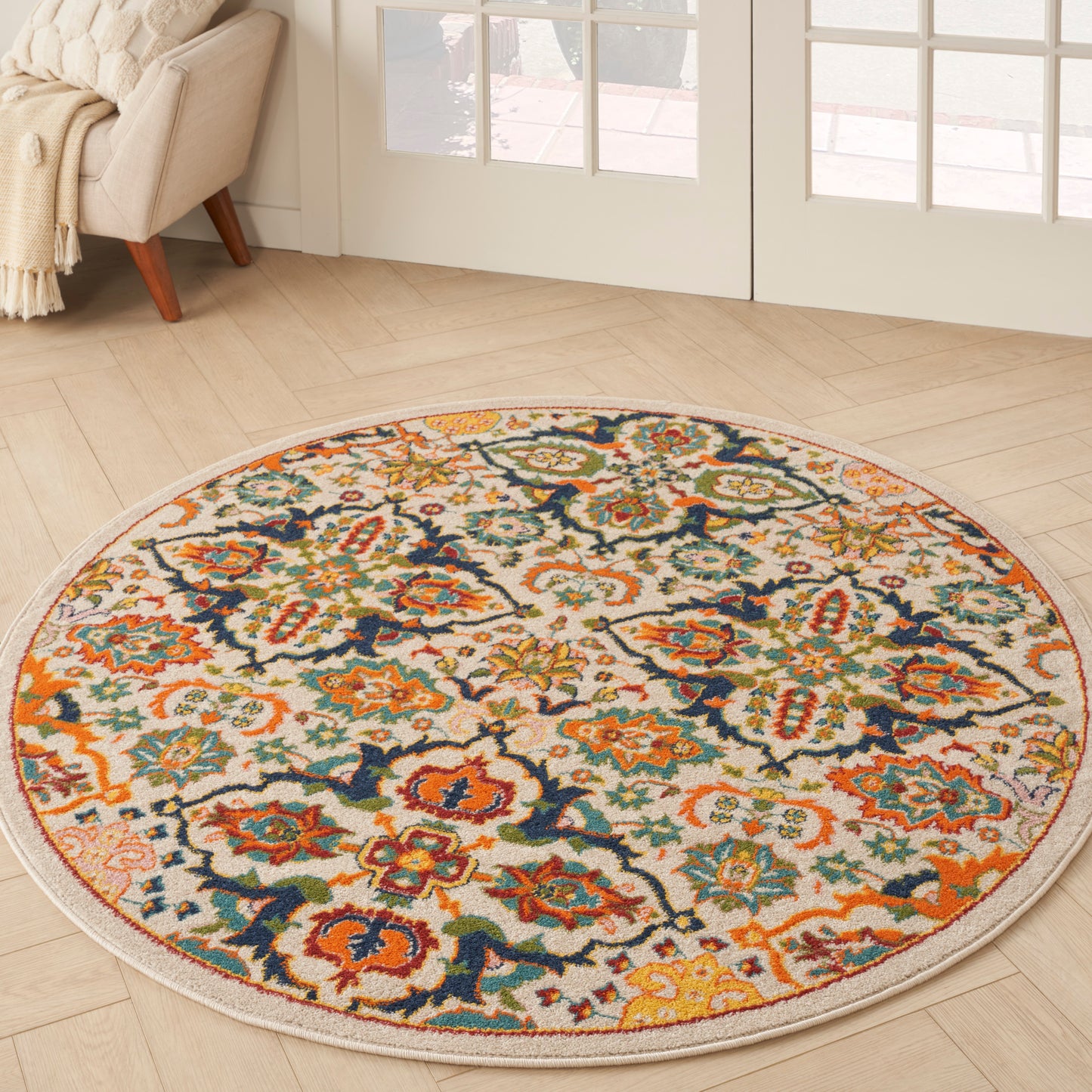 Nourison Allur 4' x Round Ivory Multicolor Bohemian Indoor Rug